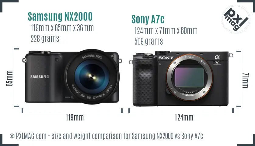 Samsung NX2000 vs Sony A7c size comparison