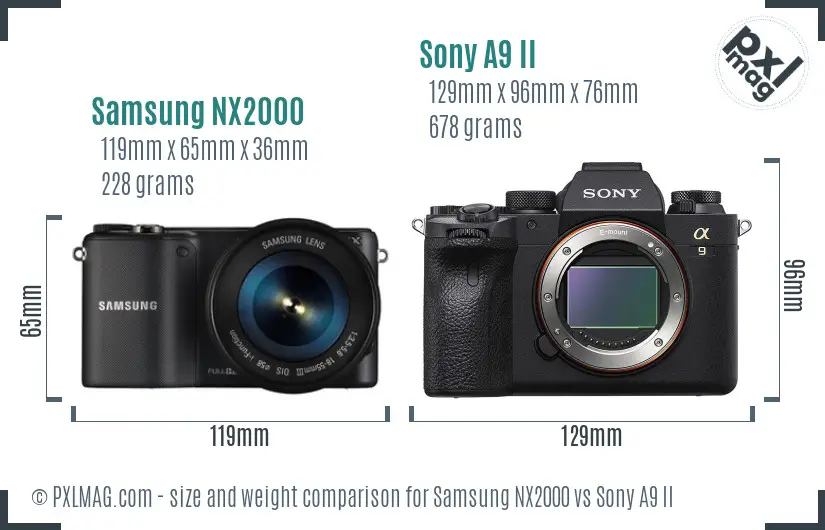Samsung NX2000 vs Sony A9 II size comparison