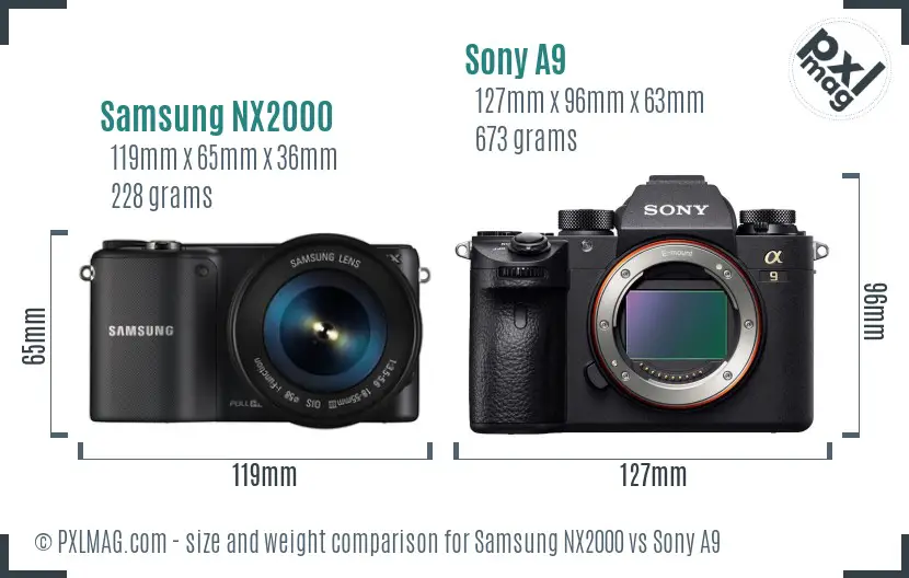 Samsung NX2000 vs Sony A9 size comparison