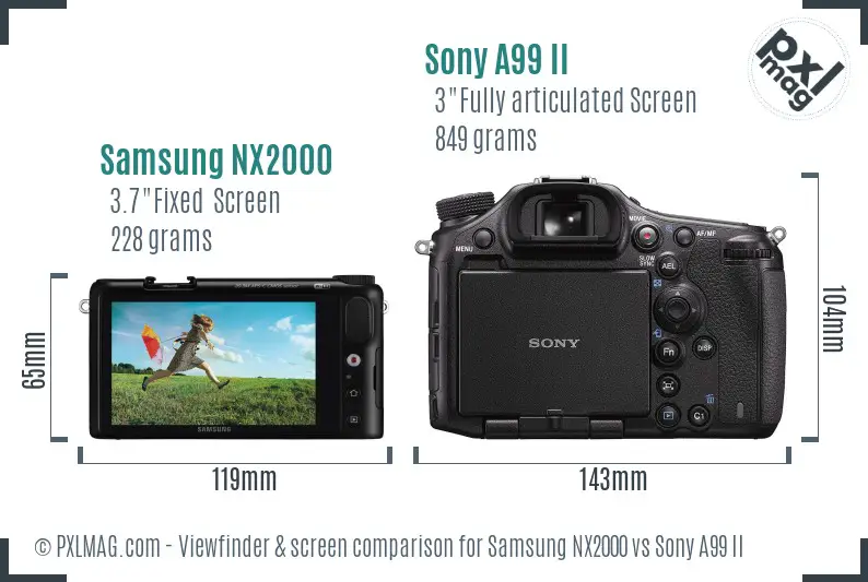 Samsung NX2000 vs Sony A99 II Screen and Viewfinder comparison
