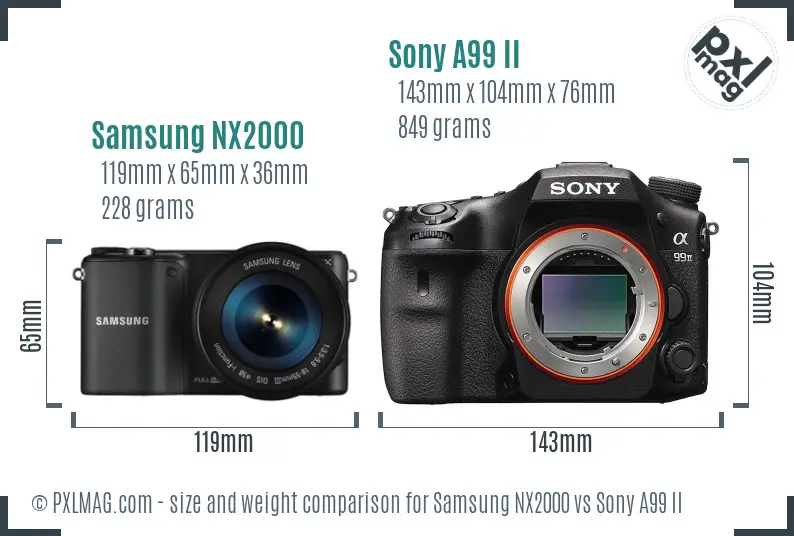 Samsung NX2000 vs Sony A99 II size comparison