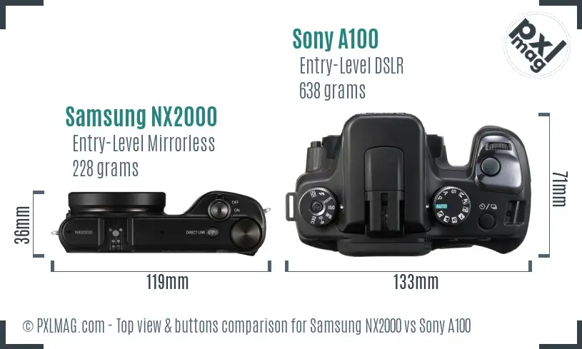 Samsung NX2000 vs Sony A100 top view buttons comparison