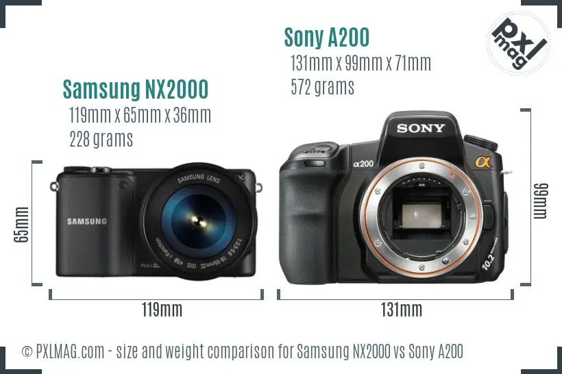 Samsung NX2000 vs Sony A200 size comparison