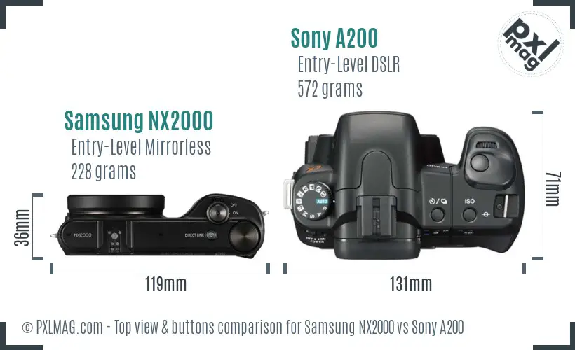 Samsung NX2000 vs Sony A200 top view buttons comparison