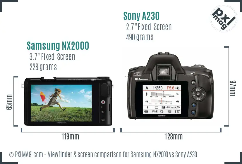 Samsung NX2000 vs Sony A230 Screen and Viewfinder comparison