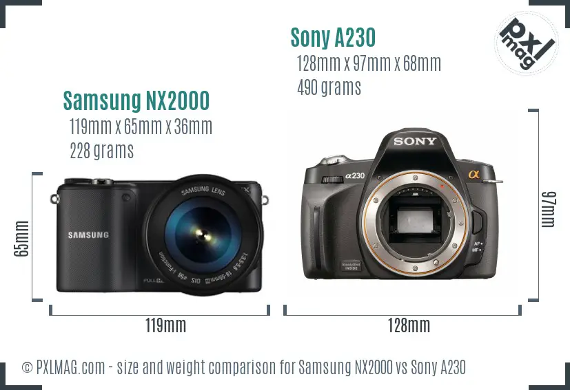 Samsung NX2000 vs Sony A230 size comparison