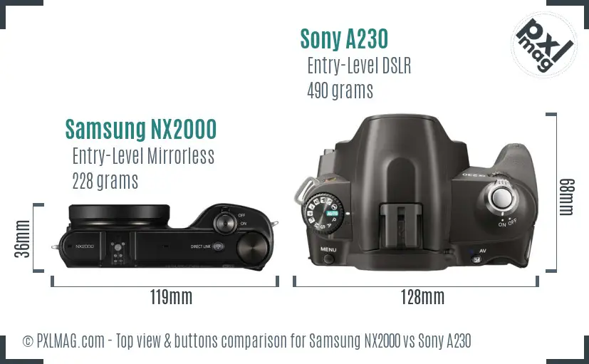 Samsung NX2000 vs Sony A230 top view buttons comparison