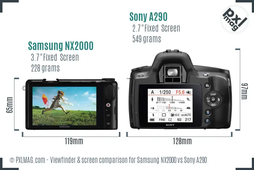 Samsung NX2000 vs Sony A290 Screen and Viewfinder comparison