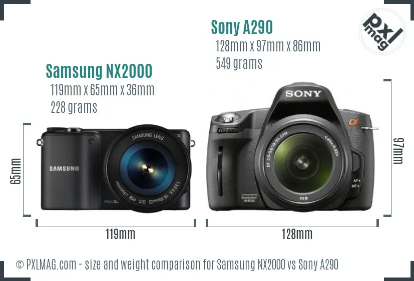 Samsung NX2000 vs Sony A290 size comparison