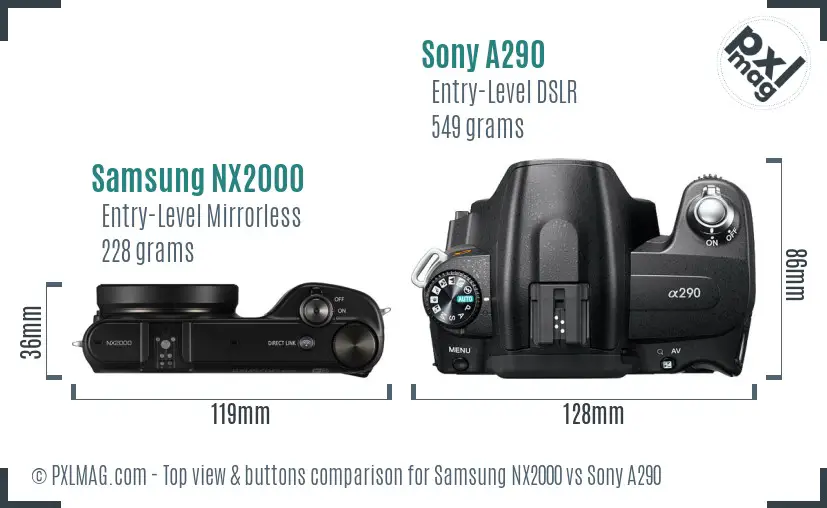 Samsung NX2000 vs Sony A290 top view buttons comparison