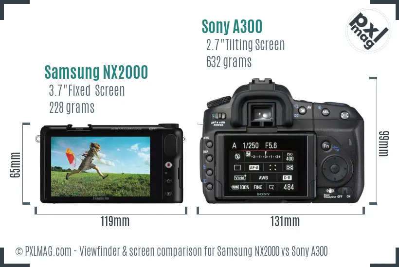 Samsung NX2000 vs Sony A300 Screen and Viewfinder comparison
