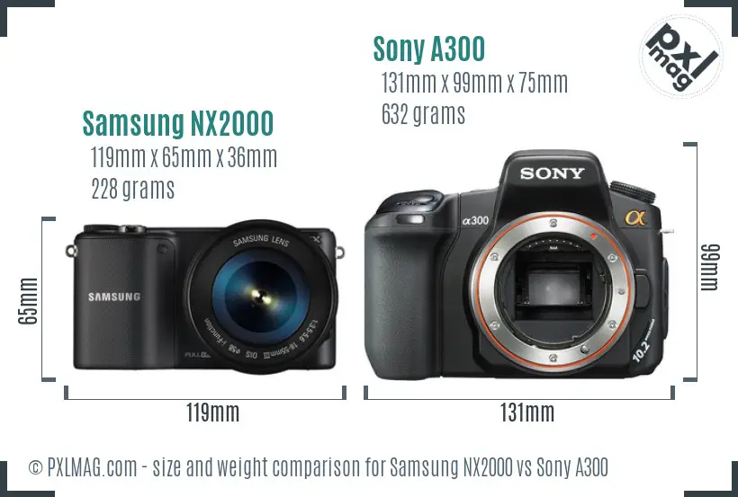 Samsung NX2000 vs Sony A300 size comparison