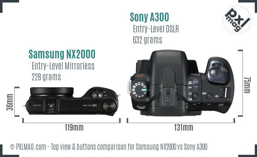 Samsung NX2000 vs Sony A300 top view buttons comparison