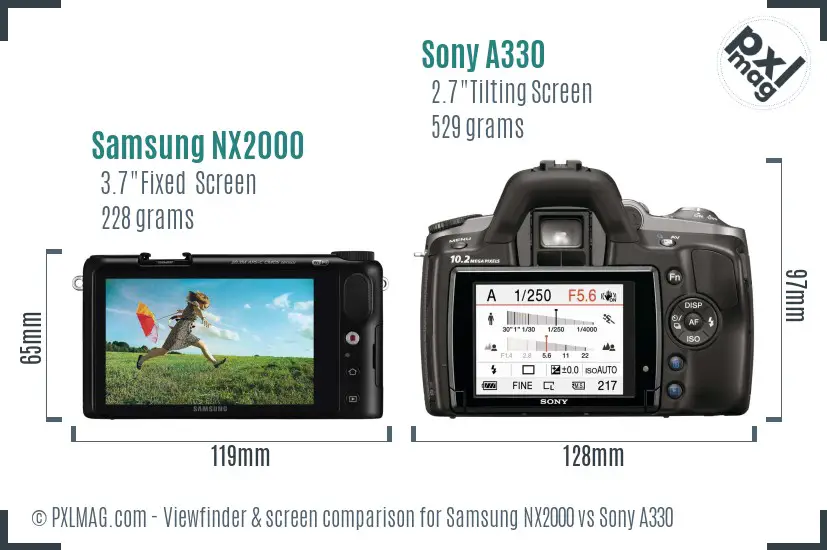 Samsung NX2000 vs Sony A330 Screen and Viewfinder comparison