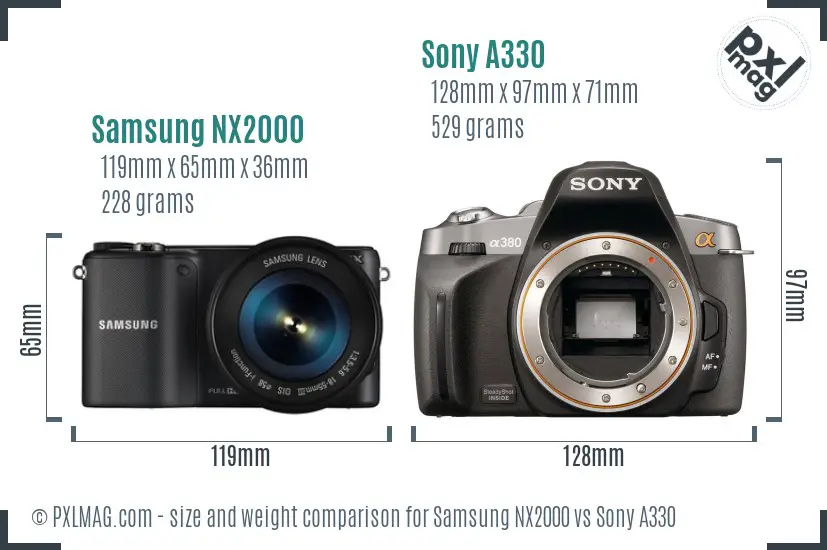 Samsung NX2000 vs Sony A330 size comparison