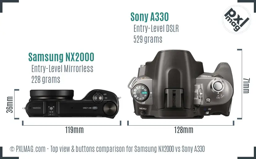 Samsung NX2000 vs Sony A330 top view buttons comparison