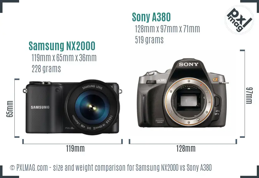 Samsung NX2000 vs Sony A380 size comparison