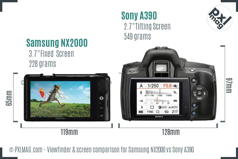 Samsung NX2000 vs Sony A390 Screen and Viewfinder comparison