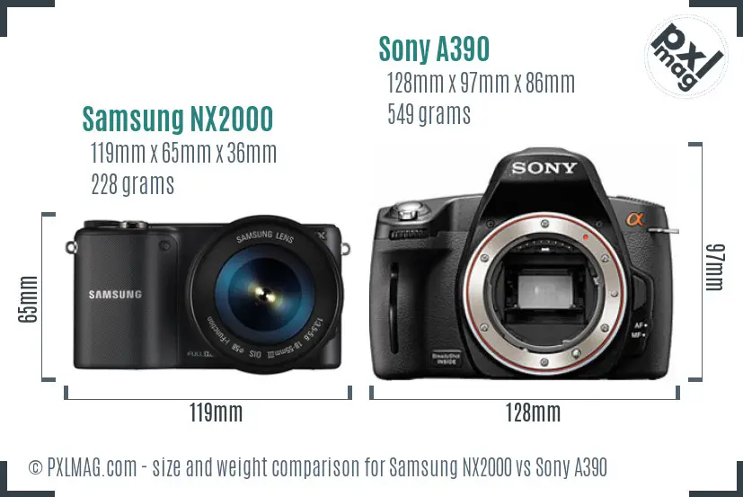 Samsung NX2000 vs Sony A390 size comparison