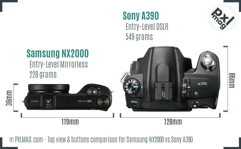 Samsung NX2000 vs Sony A390 top view buttons comparison