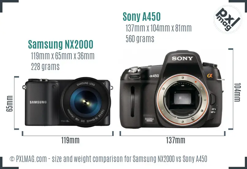 Samsung NX2000 vs Sony A450 size comparison