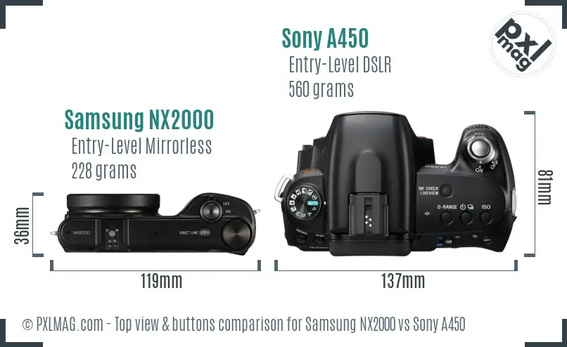 Samsung NX2000 vs Sony A450 top view buttons comparison