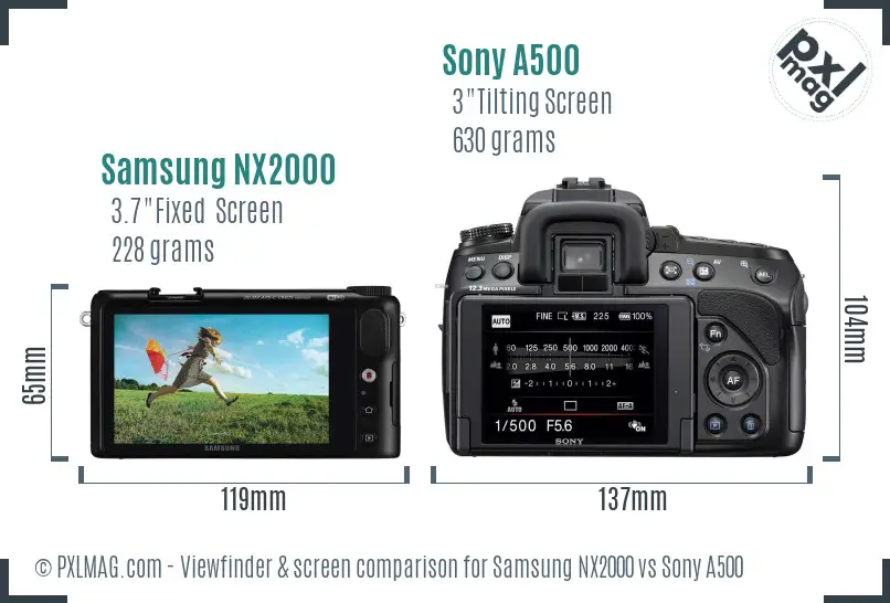 Samsung NX2000 vs Sony A500 Screen and Viewfinder comparison