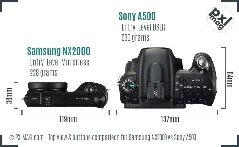 Samsung NX2000 vs Sony A500 top view buttons comparison