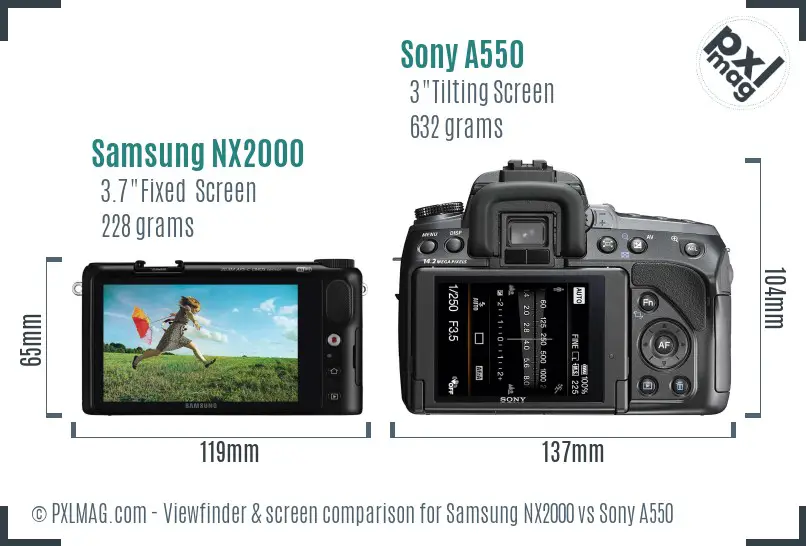 Samsung NX2000 vs Sony A550 Screen and Viewfinder comparison