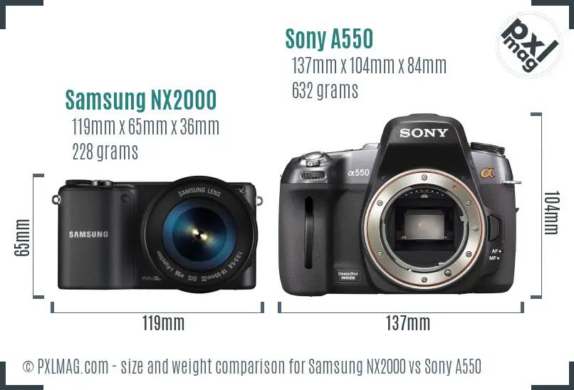 Samsung NX2000 vs Sony A550 size comparison