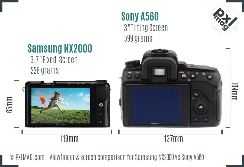 Samsung NX2000 vs Sony A560 Screen and Viewfinder comparison