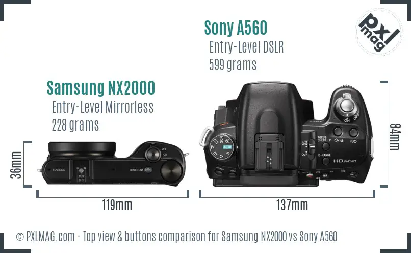 Samsung NX2000 vs Sony A560 top view buttons comparison