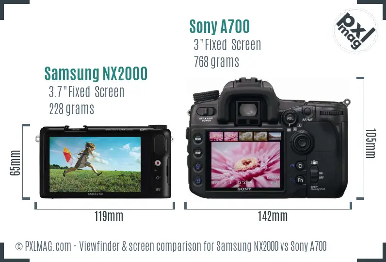 Samsung NX2000 vs Sony A700 Screen and Viewfinder comparison