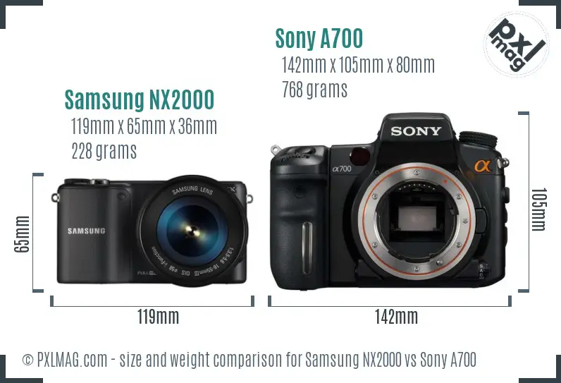 Samsung NX2000 vs Sony A700 size comparison