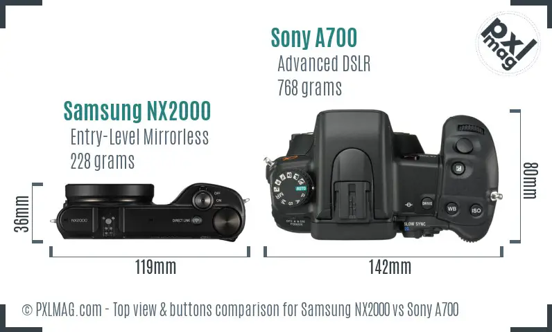 Samsung NX2000 vs Sony A700 top view buttons comparison