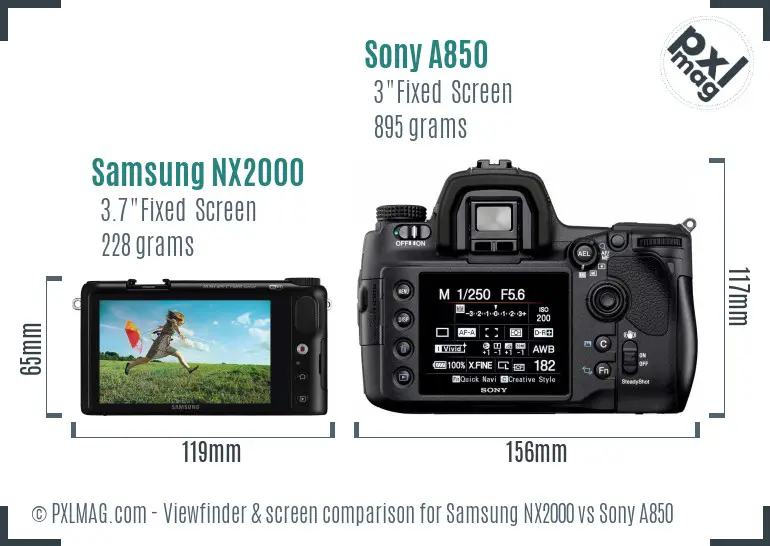 Samsung NX2000 vs Sony A850 Screen and Viewfinder comparison