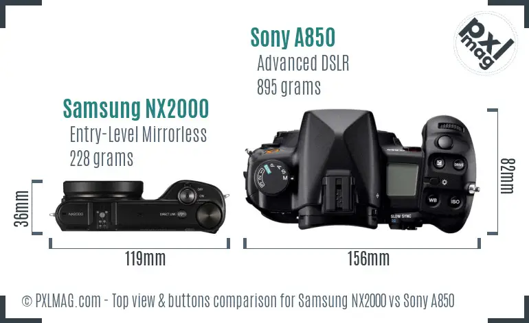 Samsung NX2000 vs Sony A850 top view buttons comparison