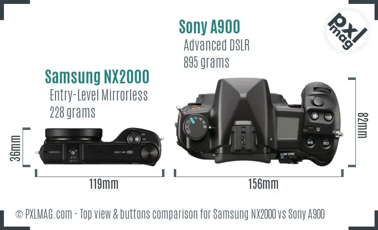 Samsung NX2000 vs Sony A900 top view buttons comparison