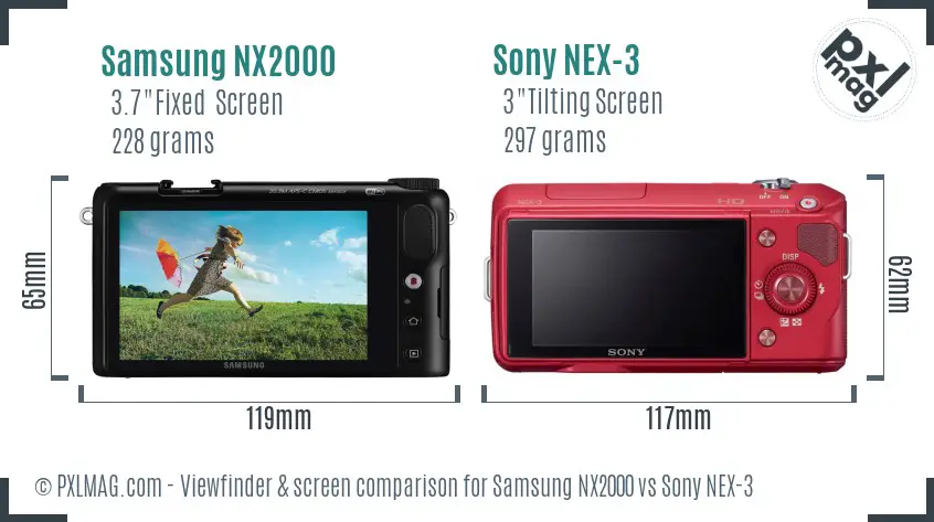 Samsung NX2000 vs Sony NEX-3 Screen and Viewfinder comparison