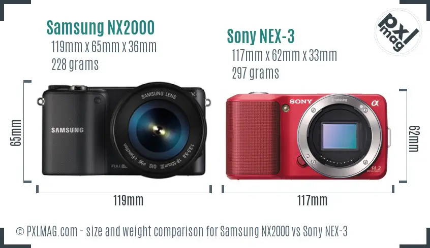 Samsung NX2000 vs Sony NEX-3 size comparison