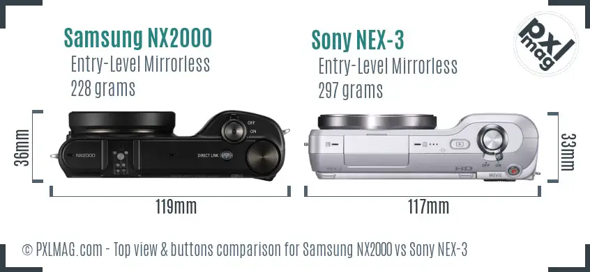 Samsung NX2000 vs Sony NEX-3 top view buttons comparison