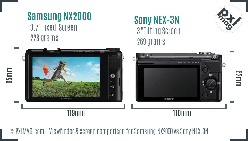 Samsung NX2000 vs Sony NEX-3N Screen and Viewfinder comparison