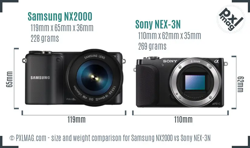 Samsung NX2000 vs Sony NEX-3N size comparison