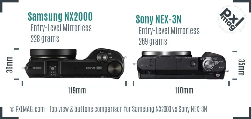 Samsung NX2000 vs Sony NEX-3N top view buttons comparison