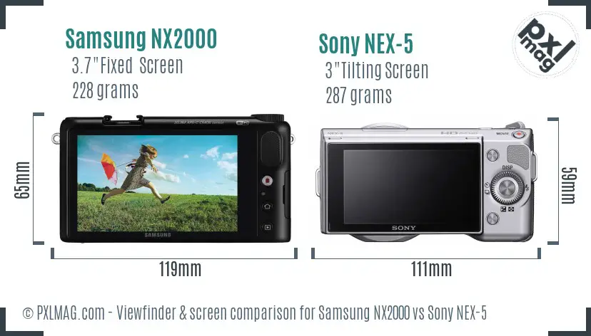 Samsung NX2000 vs Sony NEX-5 Screen and Viewfinder comparison