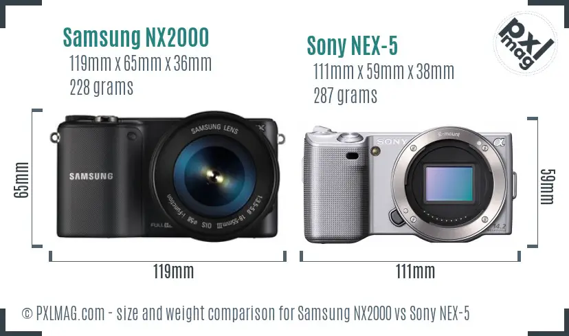 Samsung NX2000 vs Sony NEX-5 size comparison