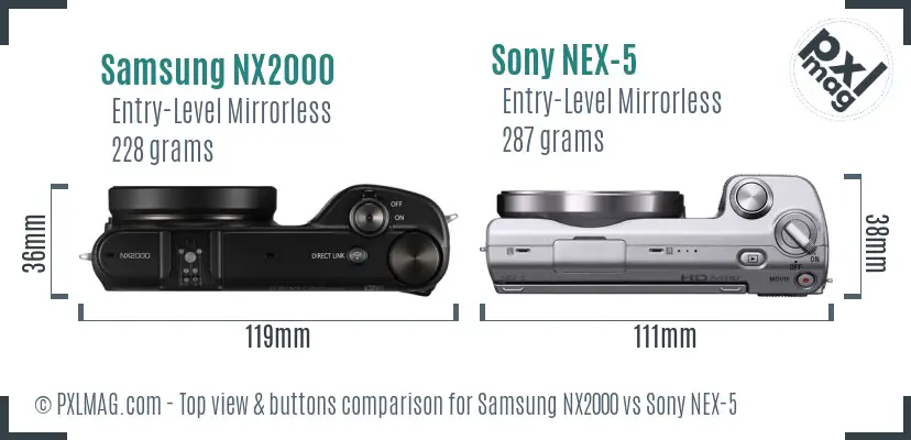 Samsung NX2000 vs Sony NEX-5 top view buttons comparison