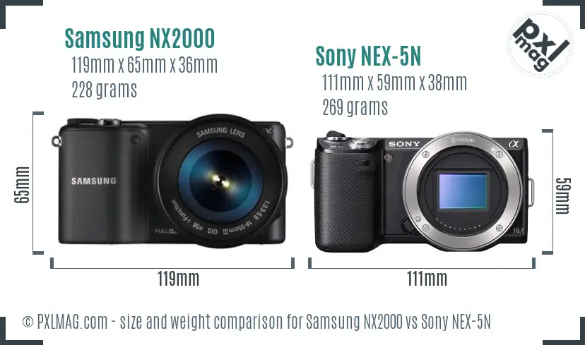 Samsung NX2000 vs Sony NEX-5N size comparison