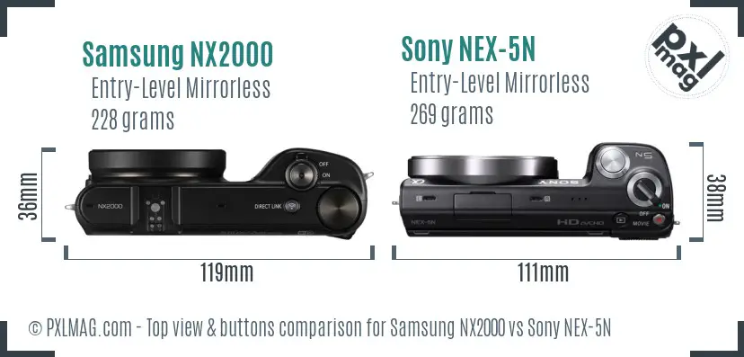 Samsung NX2000 vs Sony NEX-5N top view buttons comparison