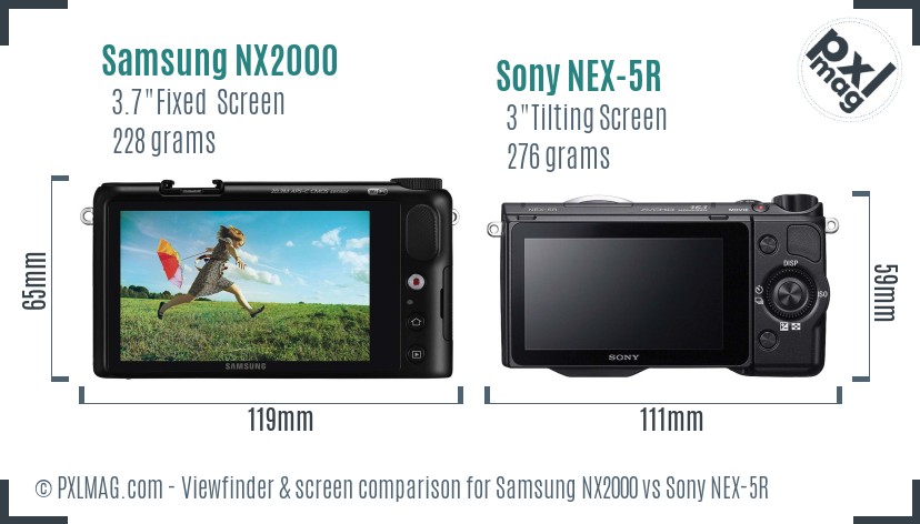 Samsung NX2000 vs Sony NEX-5R Screen and Viewfinder comparison